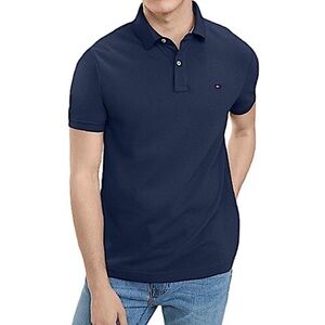 Tommy Hilfiger Men's Polo Classic Large S/S Blue Preppy Shirt Office